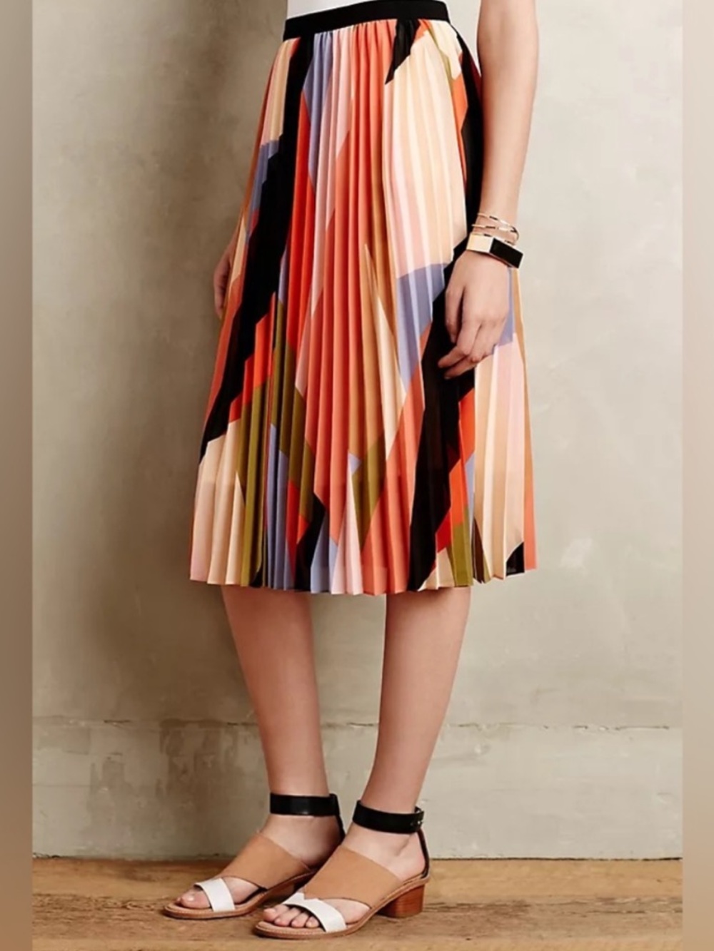 Anthropologie Pleated Colorblock Skirt, Multicolor
